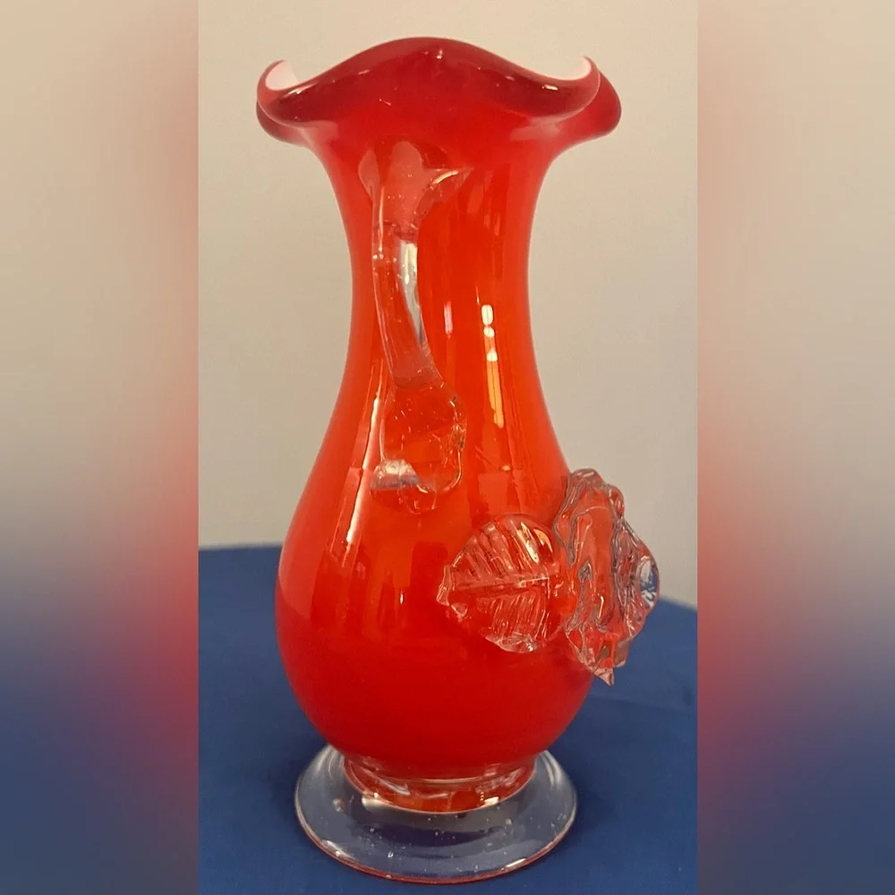 Vintage Handblown Art Glass Vase Flower Reddish Orange  6”T - Picture 2 of 7